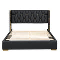 Full Size Upholstered Platform Bed With Metal Strips, Black Full Black Pu