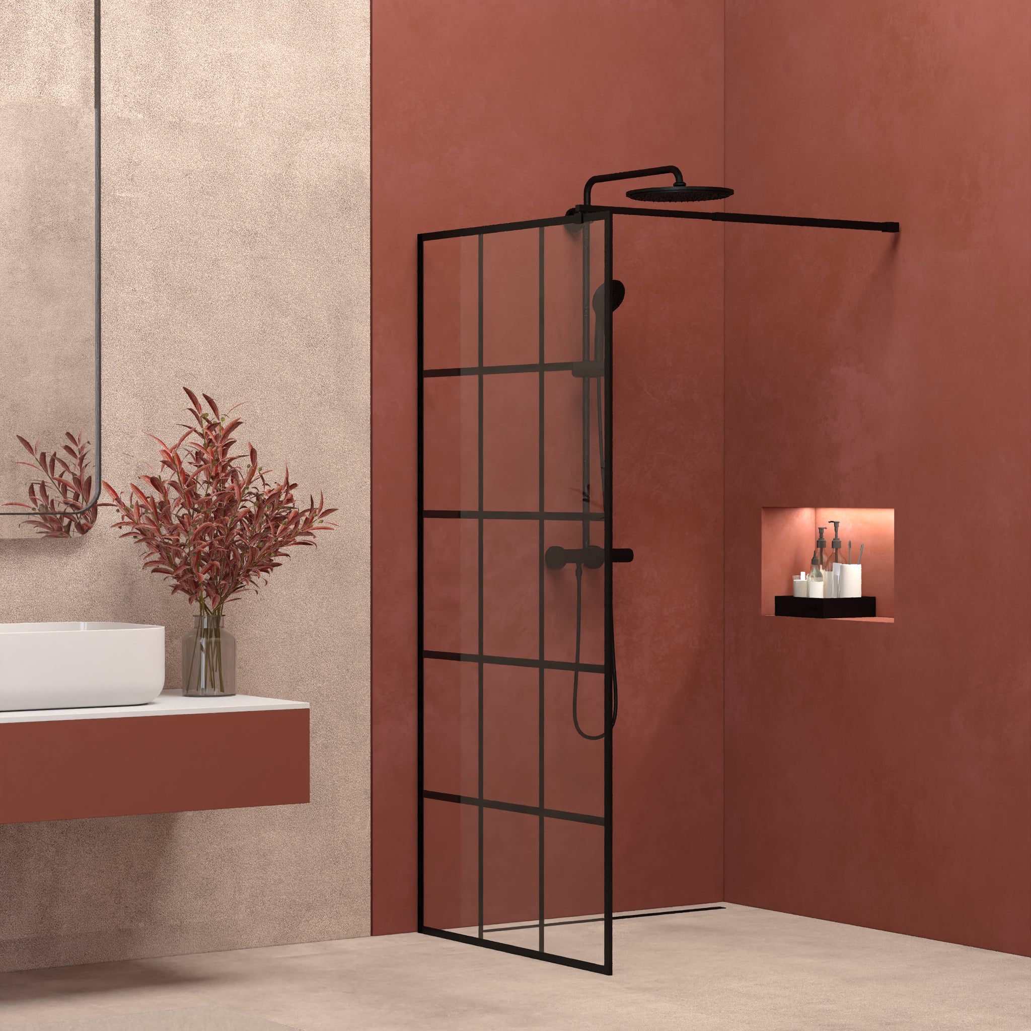 Framed Glass Shower Screen 34" Width X 72"Height With 1 4" 6Mm Silk Printing Tempered Glass, Black Aluminum And Support Bar,Shower Door Black Bathroom American Design Aluminium Tempered Glass