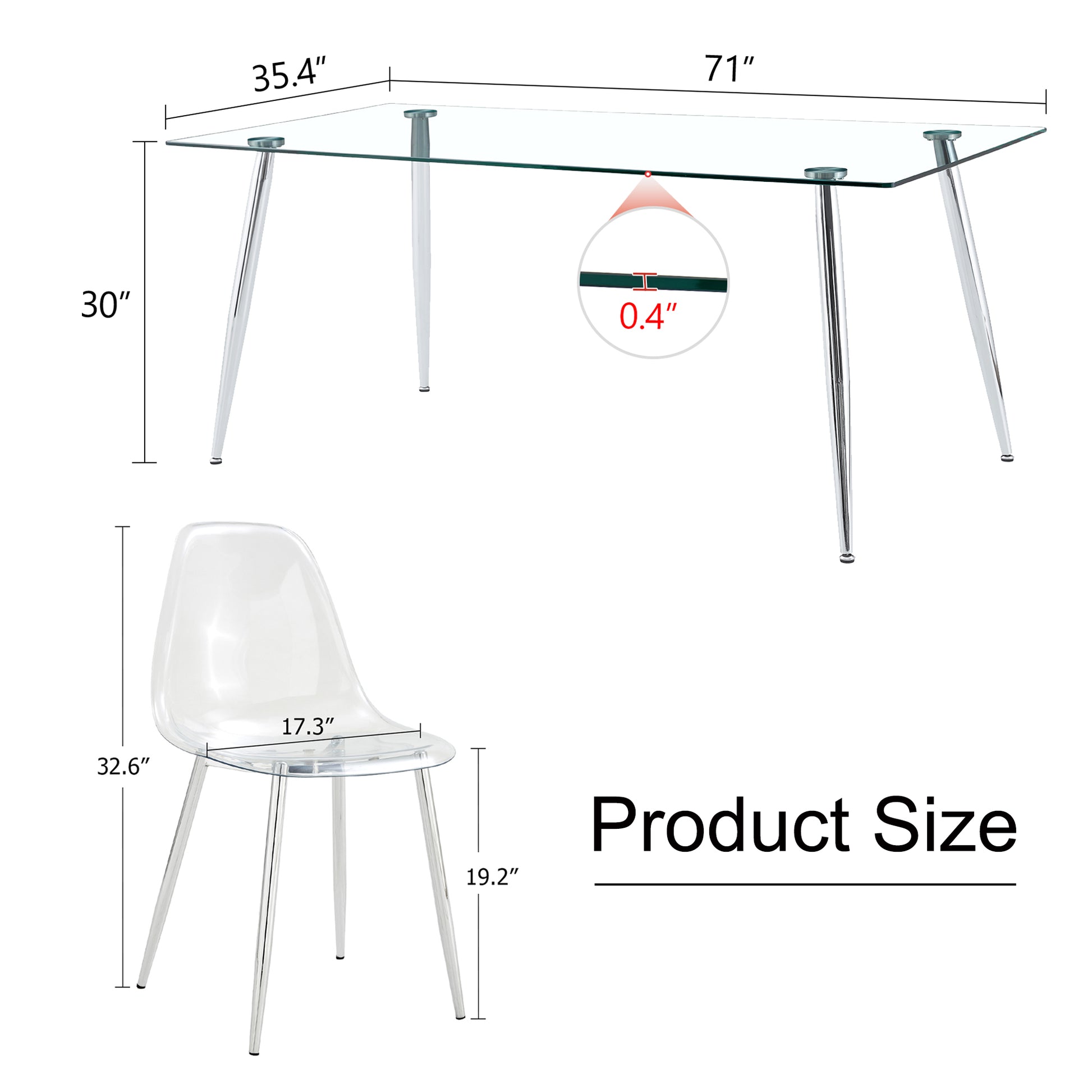 Table And Chair Set.Modern Rectangular Glass Dining Table With Tempered Glass Countertop And Silver Metal Legs, Paired With Multiple Transparent High Quality Pet Dining Chairs With Silver Legs. Silver Seats 8 Tempered Glass