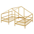 Metal Double Twin Size Triangular House Beds With Built In Table, Gold Box Spring Not Required Twin Gold Metal Metal