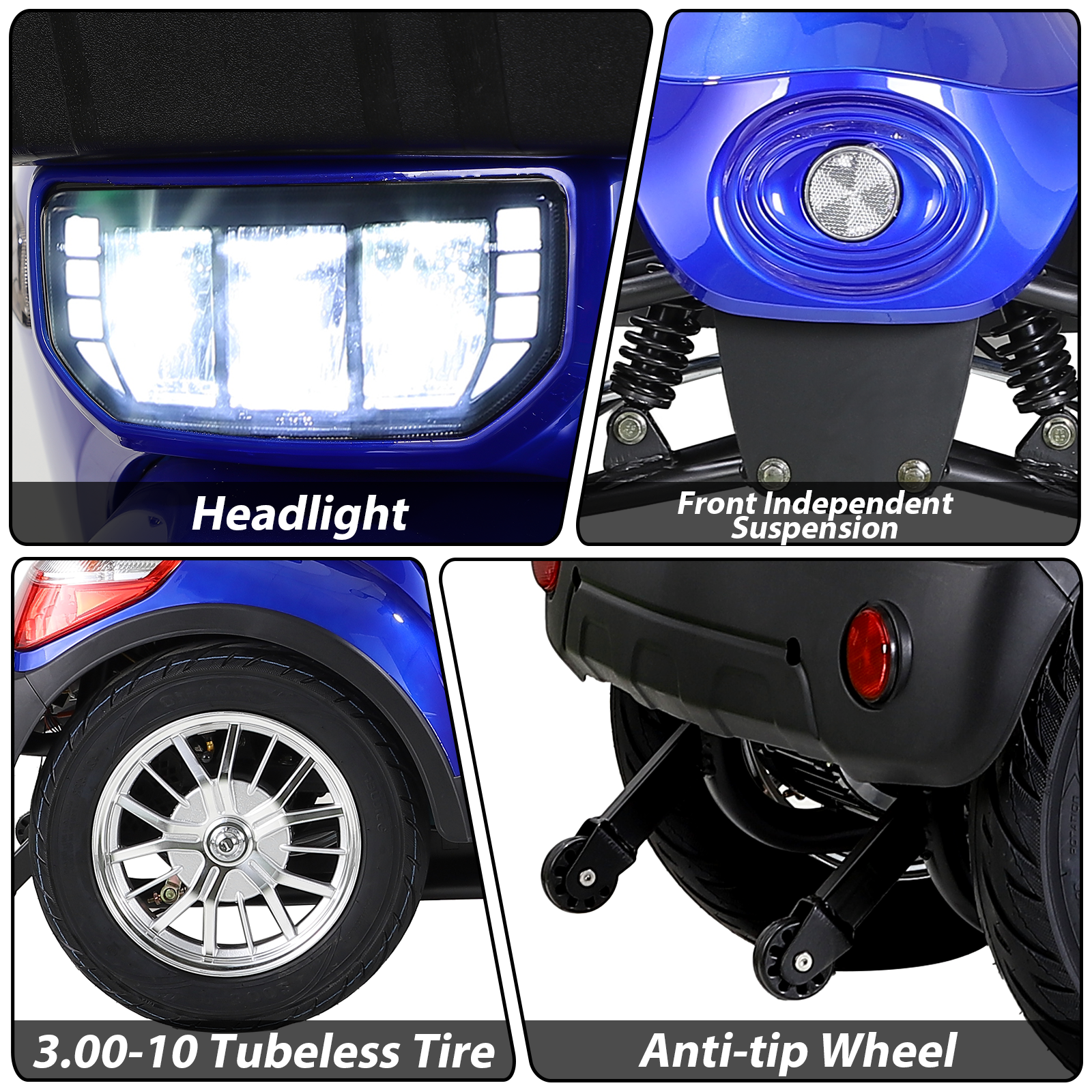Xl3D4L Electric Mobility Recreational Travel Scooter For Adults,Mobility Scooters For Seniors, 4 Wheel Powered Mobility Scooters Blue Abs Pc Abs Pc