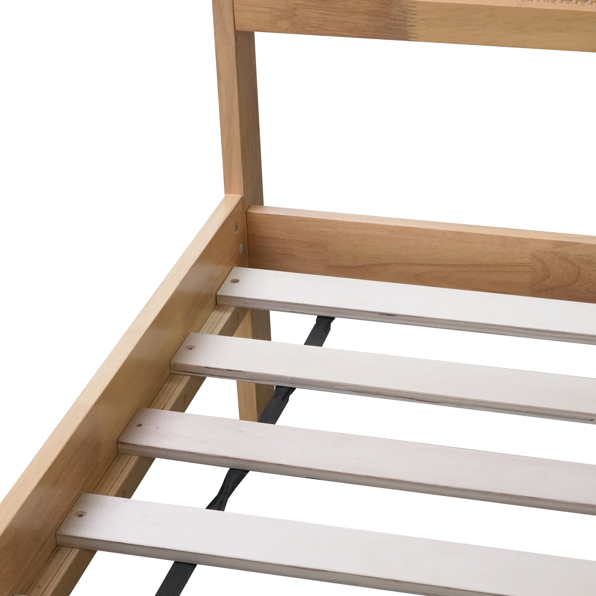 King Size Bed With Rattan Headboard, Two Storage Drawers, Rubber Wood Bed With Enhanced Support Salts And Feet,White Oak King White Oak Rubber Wood