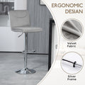 Coolmore Bar Stools With Back And Footrest Counter Height Dining Chairs 2Pc Set,360 Velvet Swivel Bar Stools Set Of 2, Adjustable Counter Height Bar Chairs Gray Velvet Gray Primary Living Space Foam Velvet
