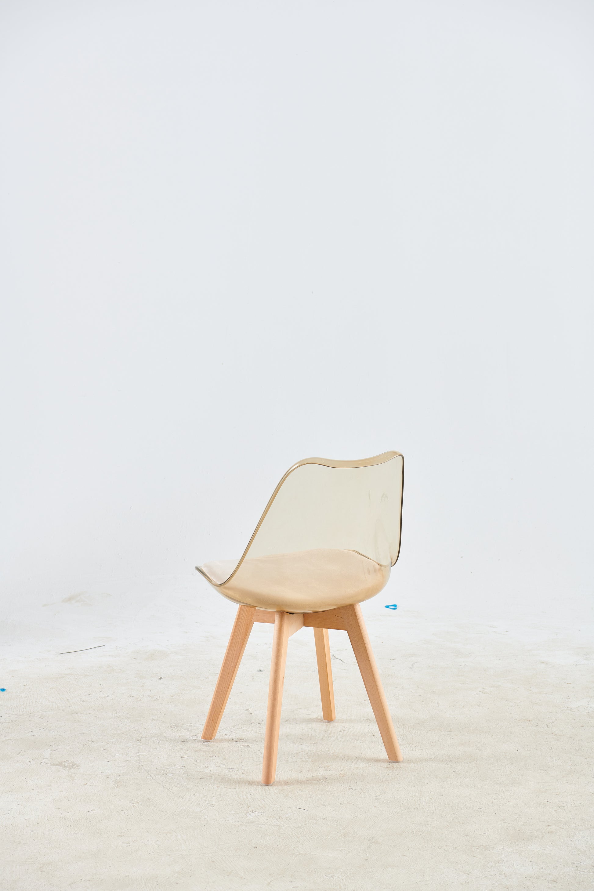 Wood Leg And Transparent Yellow Back Chair,Set Of 4,Dining Chair,Coffee Chair Antique Yellow Wood Plastic