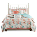 6 Piece Cotton Sateen Quilt Set With Throw Pillows Coral Full Queen Full Coral Cotton