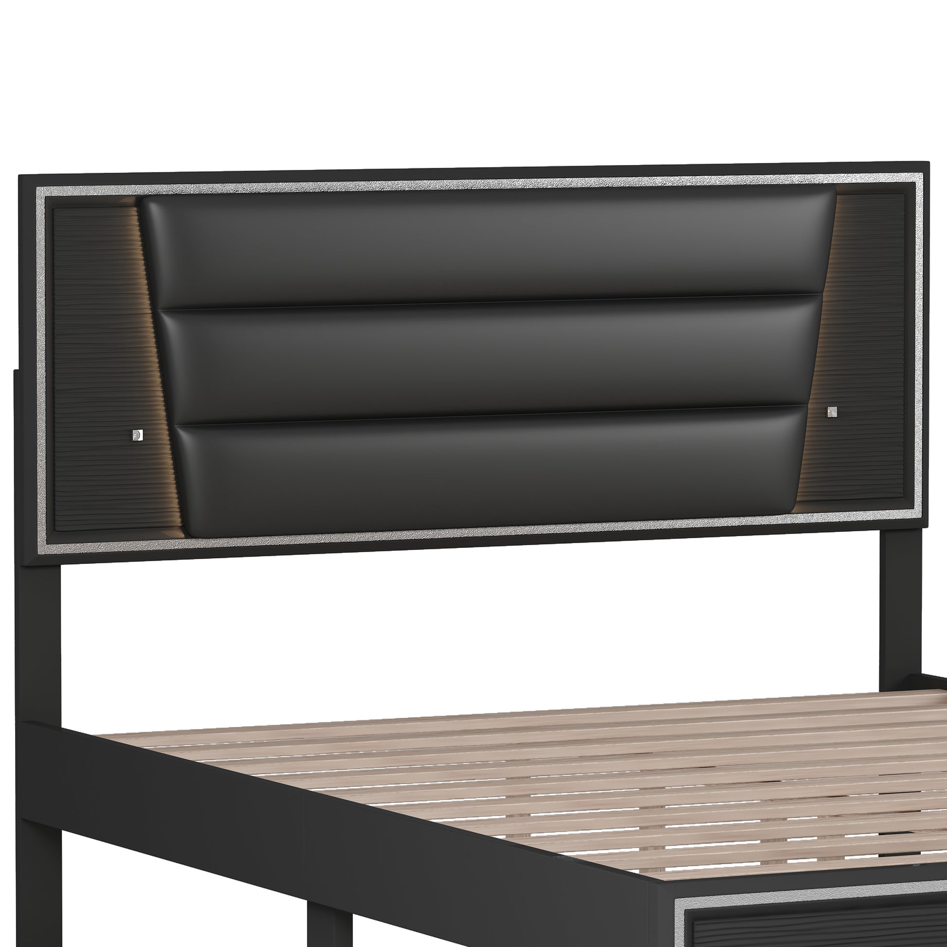 3 Pieces Bedroom Sets Queen Size Upholstered Bed With Led Lights, Nightstands And Dresser With Metal Handles And Sparkling Shiny Decoration, Black Queen Black 3 Piece Set Mdf Metal