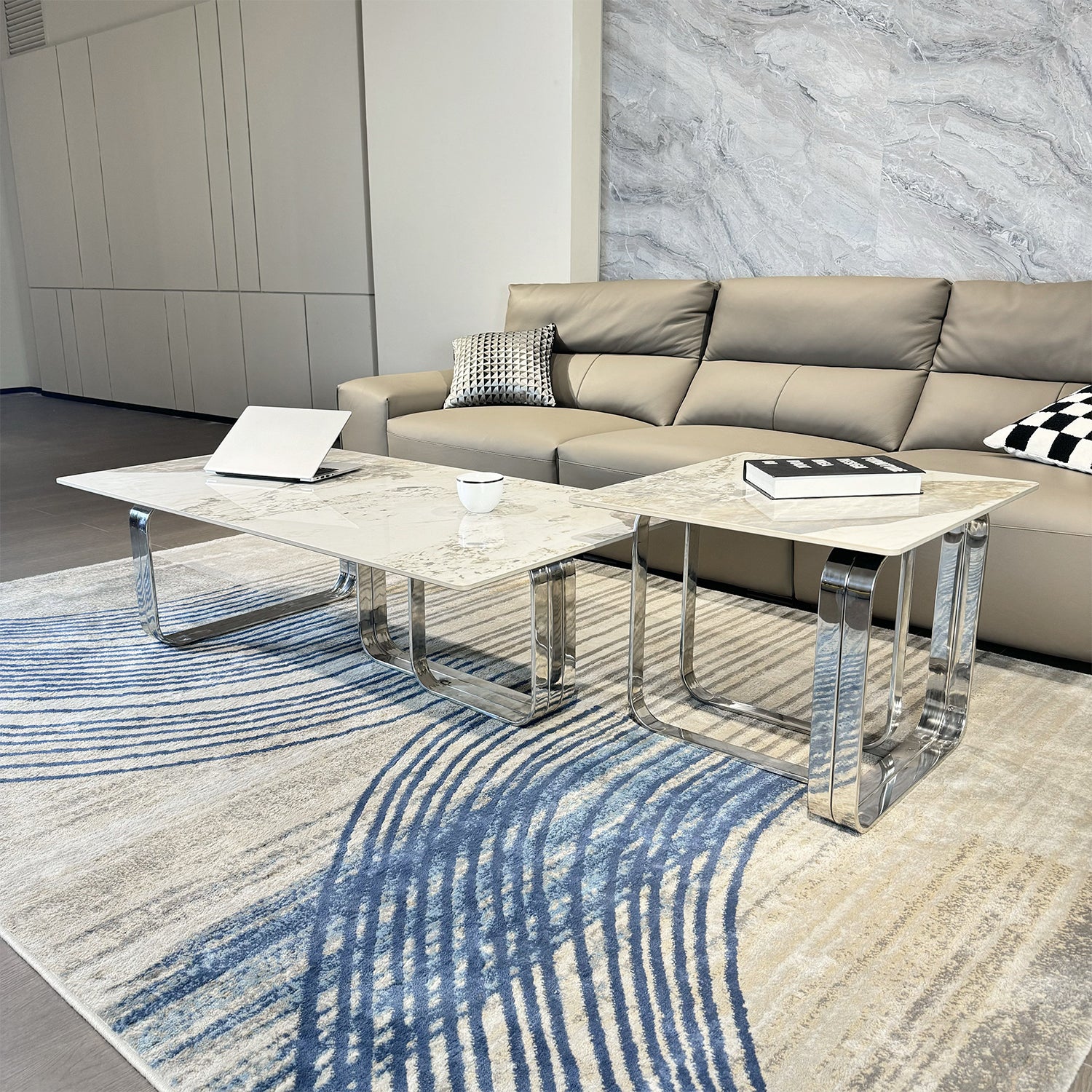 Rectangular End Table With Sintered Stone Top, Silver Metal Frame, For Bed Room, Living Room Silver Modern Square Sintered Stone,Stainless Steel