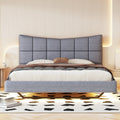 Full Size Upholstered Platform Bed With Led Lights,Usb Ports And Outlets,Linen Fabric,Gray Full Gray Wood Metal