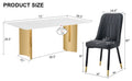 Table And Chair Set.The Table Has A Glass Top With Imitation Marble Pattern Stickers And Stainless Steel Golden Legs. Paried With Chairs With Pu Artificial Leather Backrest Cushions And Black Legs. White Gold Seats 8 Glass Metal