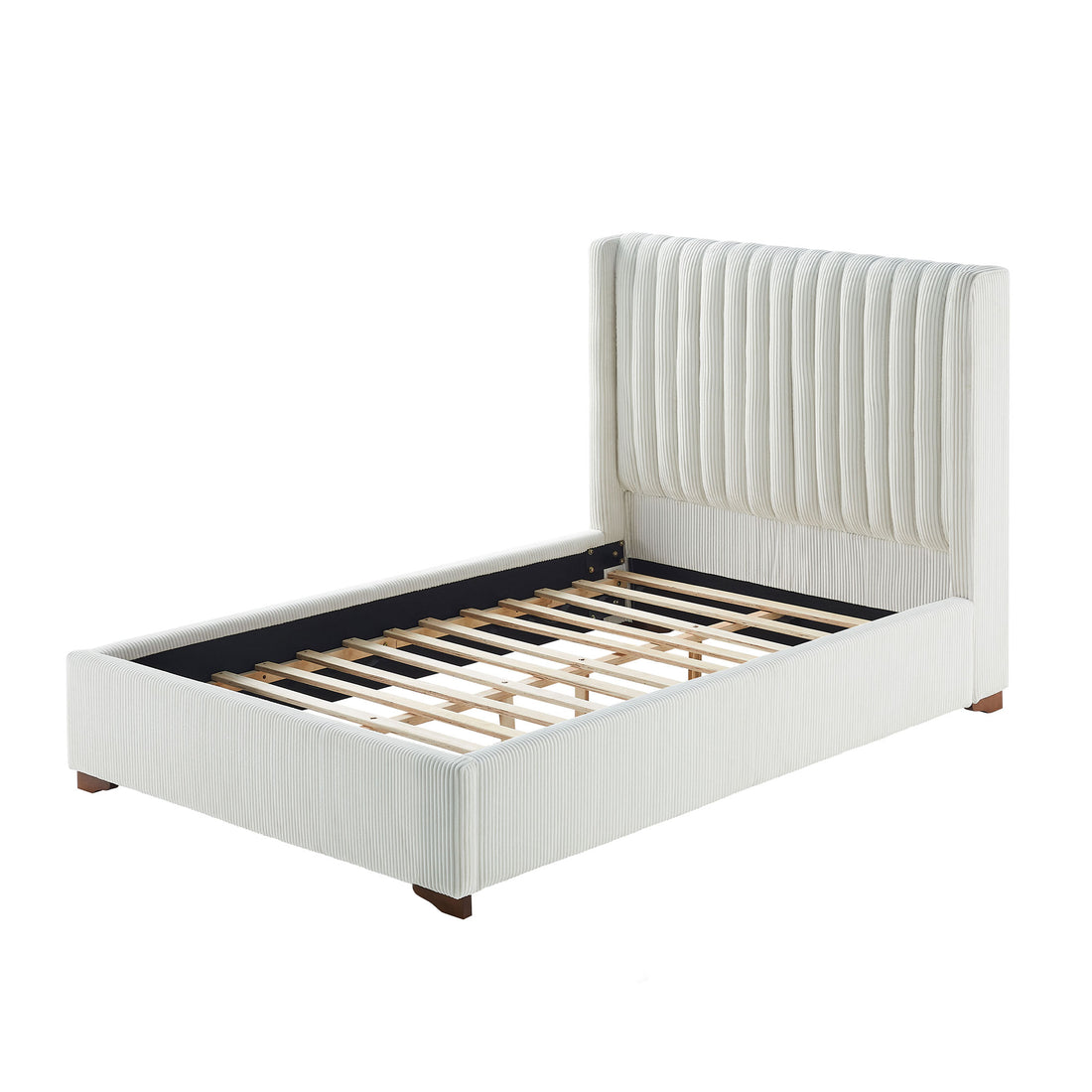 Full Size Modern Design Bed Frame Upholstered Queen Bed Frame Platform With Headboard Corduroy Headboard Wooden Slats Support, No Box Spring Needed,Mattress Foundation,White Full White Corduroy