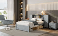Twin Size Platform Bed With Storage Headboard And Lockers, Gray Twin Box Spring Not Required Gray Wood Bedroom Solid Wood Mdf