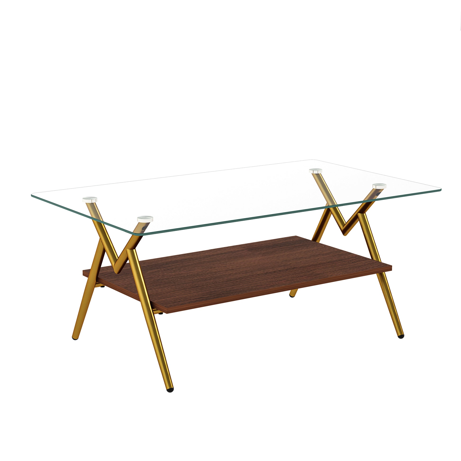 Rectangle Coffee Table With Tempered Glass Top And Golden Metal Legs, Modern Table For Living Roomtransparent Glass Transparent Tempered Glass