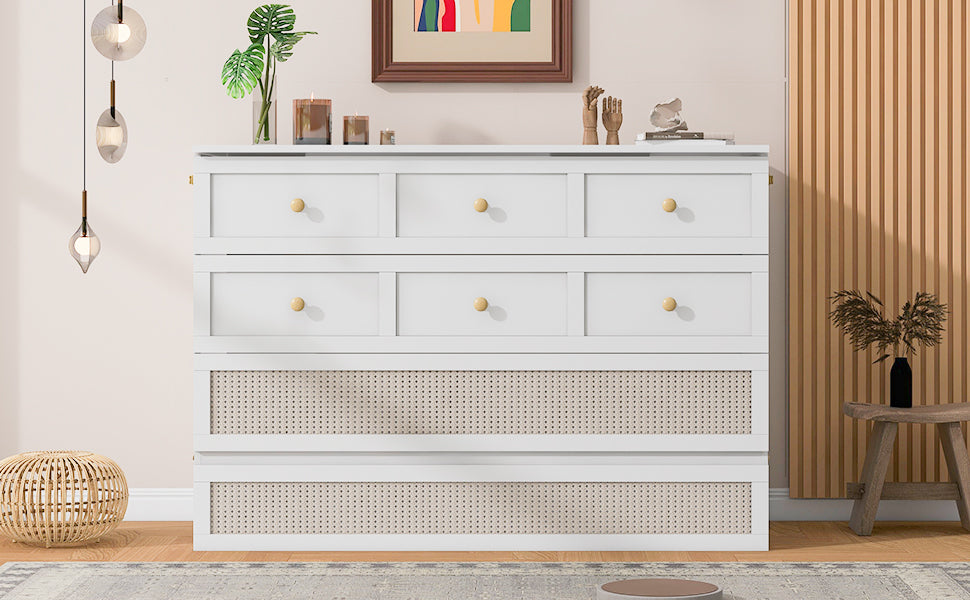 Full Size Murphy Bed With Large Drawers,White Full White Plywood