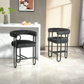 Coolmore Bar Stools Set Of 2, Modern Bar Stool With Back, Black Metal Frames, Upholstered Bar Stools For Kitchen Island, Pub, Club Black Chenille Black Dining Room Foam Chenille