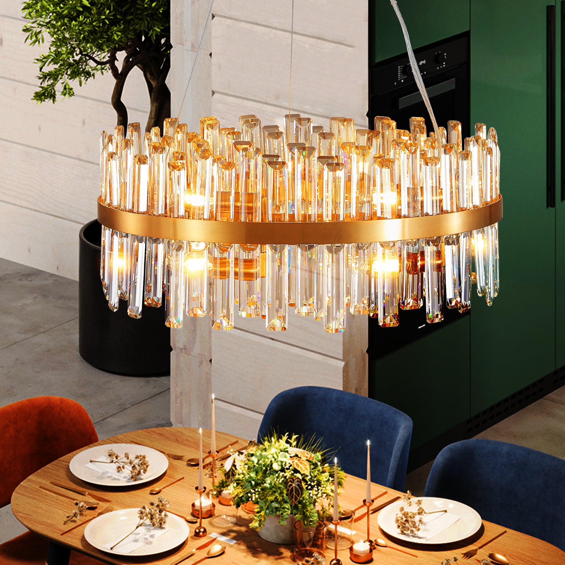 23.6 Inches Luxury Chandeliers Crystal Living Room Bedroom Decorative Lights Simple Modern Dining Room Led Lighting,For Home Decor Bulbs Not Included Golden Crystal Iron