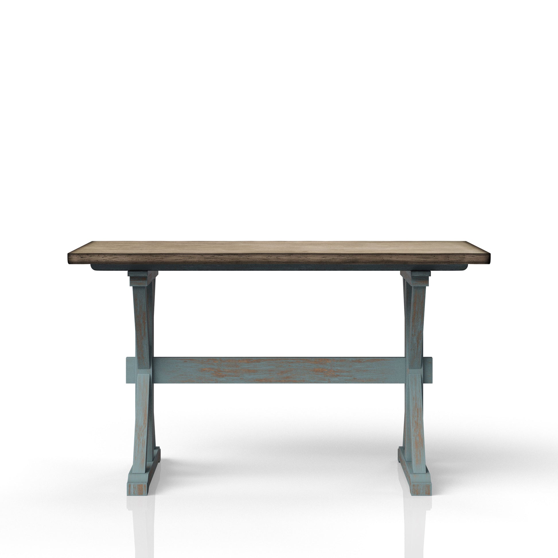X Based Counter Height Casual Dining Table Aqua Blue Solid Wood Mdf