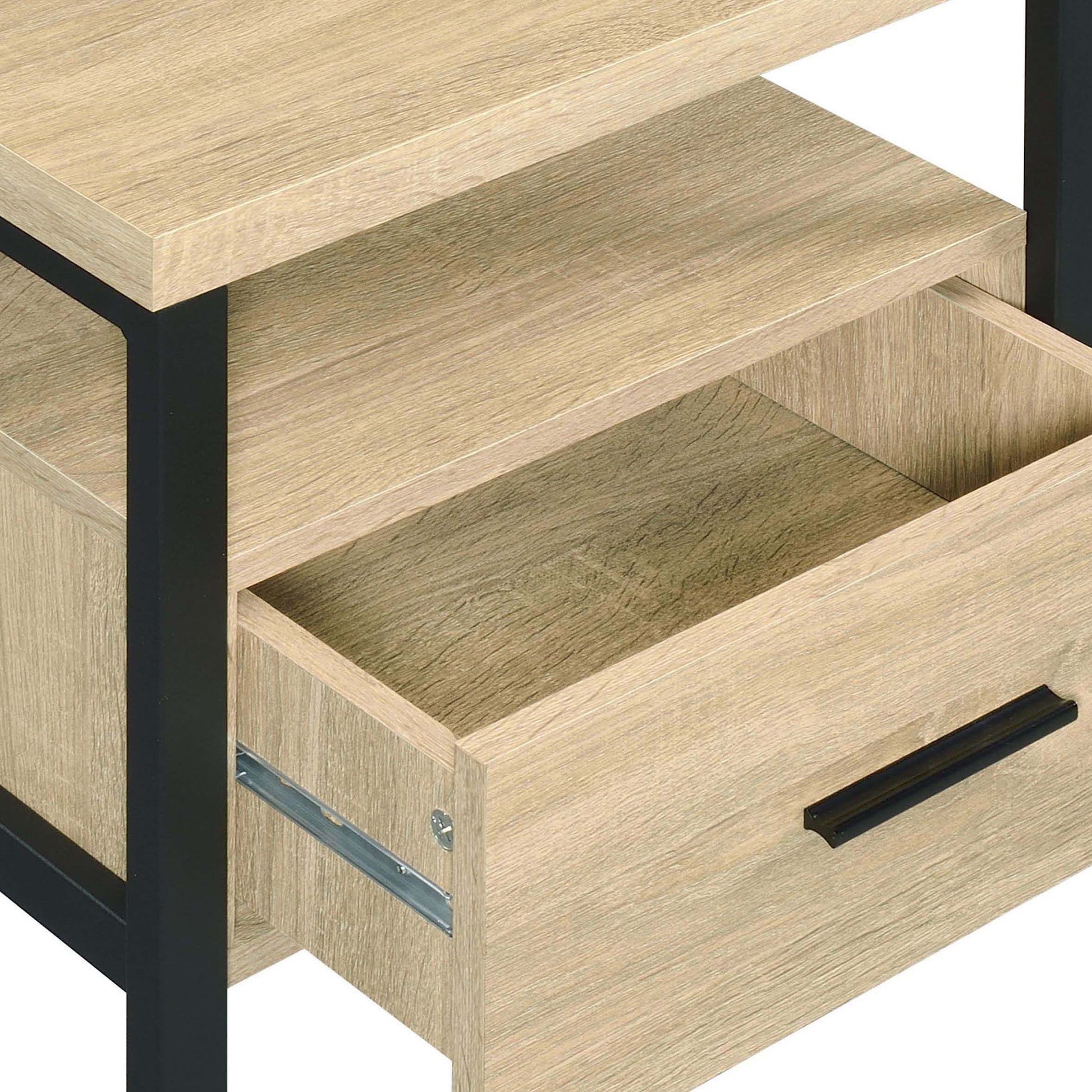 Oak And Black 1 Drawer Accent Table Natural Black Primary Living Space Rustic Drawers Rectangular Wood Metal