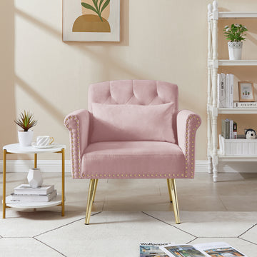 Pink Velvet Armchair With Metal Legs Pink Foam Velvet