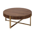 Modern Handcraft Drum Coffee Table 31.5 Inch Round Coffee Table For Living Room,Small Coffee Table With Sturdy Pedestal,Walnut Walnut Mdf Metal
