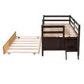Low Loft Bed Twin Size With Full Safety Fence, Climbing Ladder, Storage Drawers And Trundle Espresso Solid Wood Bed Espresso Solid Wood