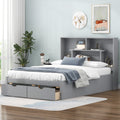 Full Size Platform Bed With Storage Headboard And 2 Drawers, Gray Box Spring Not Required Full Gray Wood Bedroom Bed Frame Solid Wood Mdf