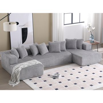 Arrived 131'' Modular Sectional Couch, U Shaped Sofachaise Lounge, Striped Fabric,Upholstered 4 Seater Couch For Living Room, Bedroom, Free Combination Sofa Corduroy , Gray Gray Polyester Primary Living Space Soft Modern Square Arms Foam Upholstered 4