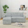 85 Inches Sofa Bed, 3 Seater Sleeper Sofa With Storage Chaise, Square Handrail With Pull And Copper Nail,Chenille Light Grey, Pull Out Couch For Living Room Light Grey Chenille 3 Seat