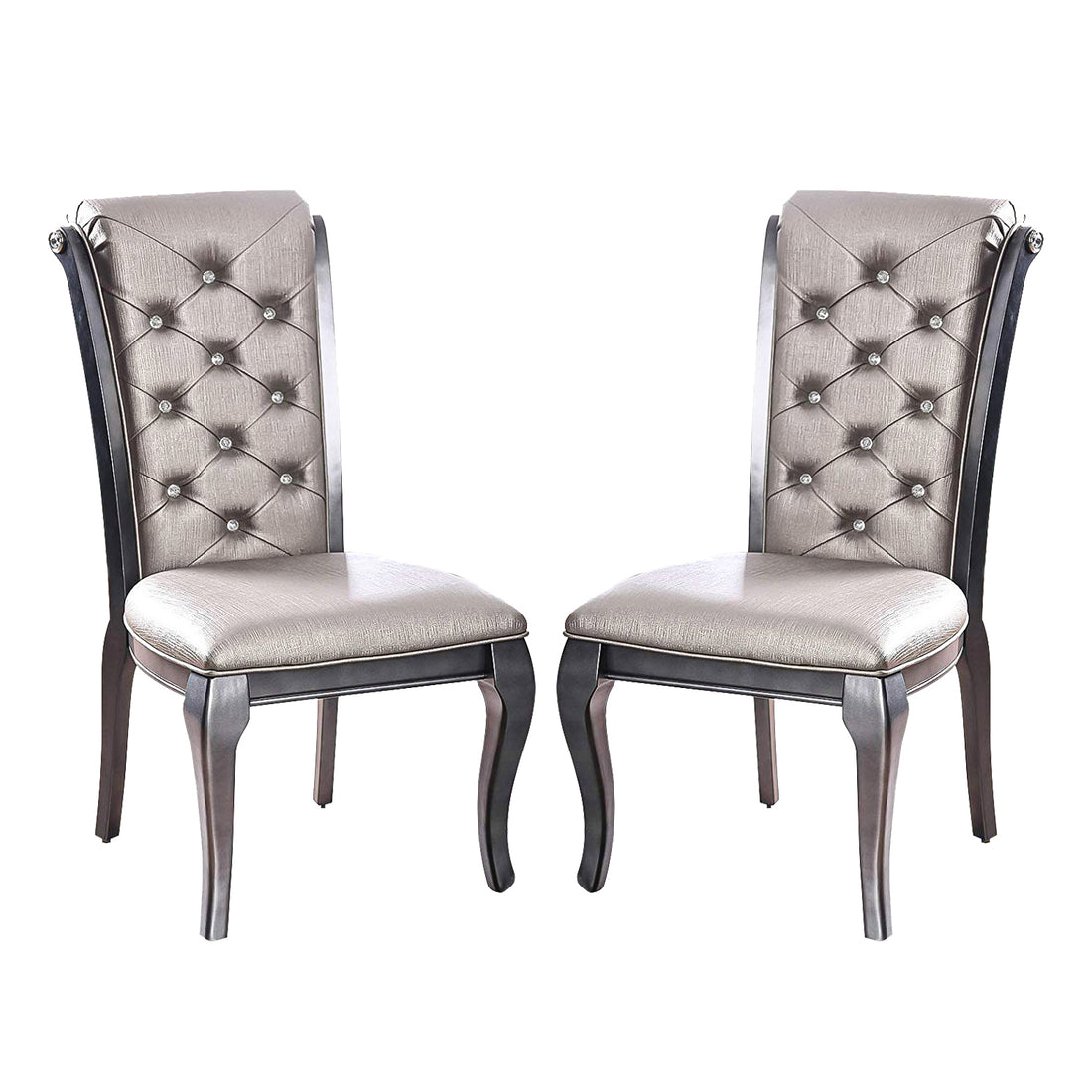 Set Of 2 Faux Leather Upholstered Side Chairs In Gray Solid Grey Dining Room Rectangular Dining Chairs Set Of 2 Solid Wood Mdf