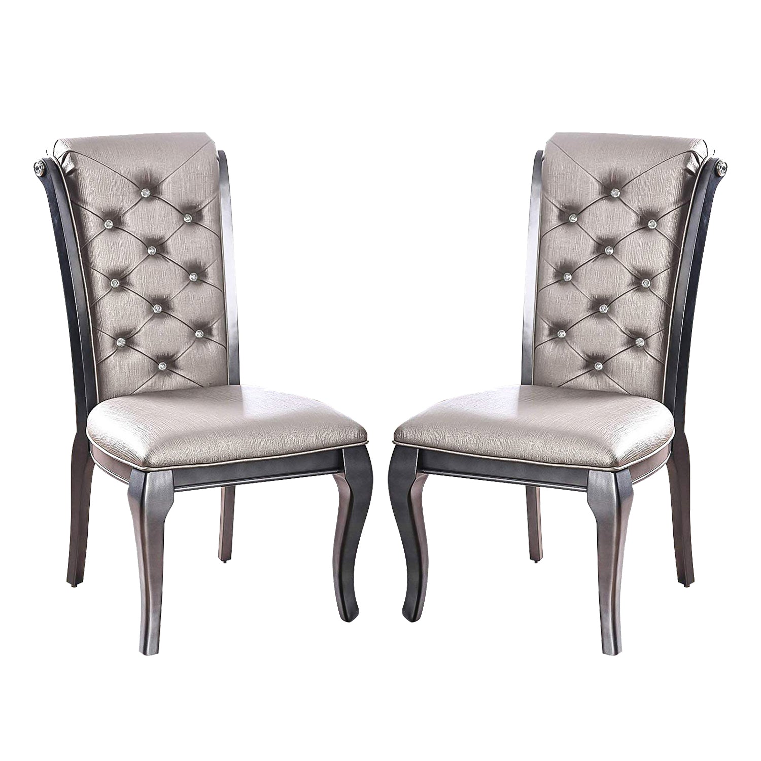 Set Of 2 Faux Leather Upholstered Side Chairs In Gray Solid Grey Dining Room Rectangular Dining Chairs Set Of 2 Solid Wood Mdf