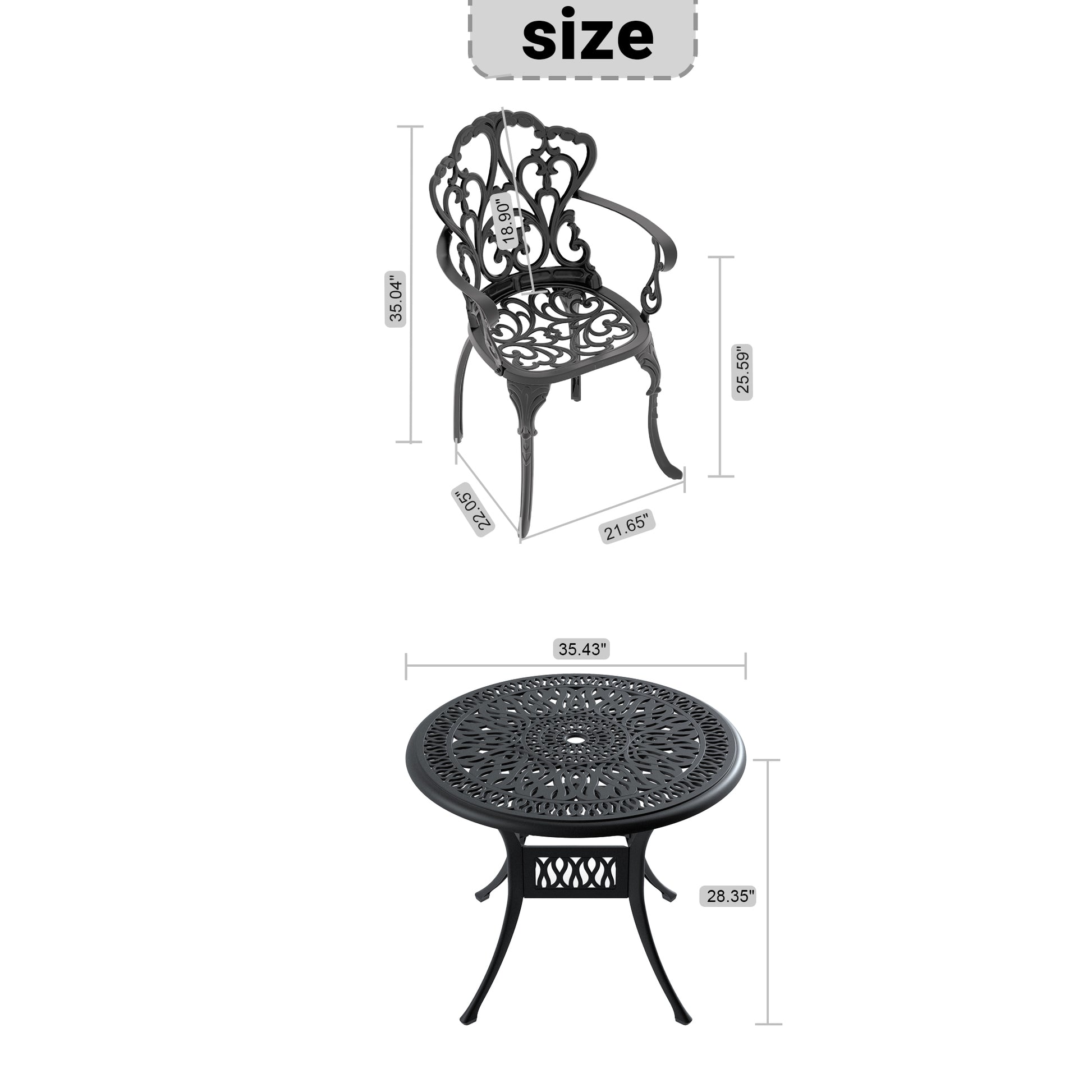 Cushions In Random Colors 3 Piece Set Of Cast Aluminum Patio Furniture With Cushions Yes Dining Set Black Seats 2 Rust Resistant Frame Water Resistant Cushion Garden & Outdoor Complete Patio Sets Aluminium