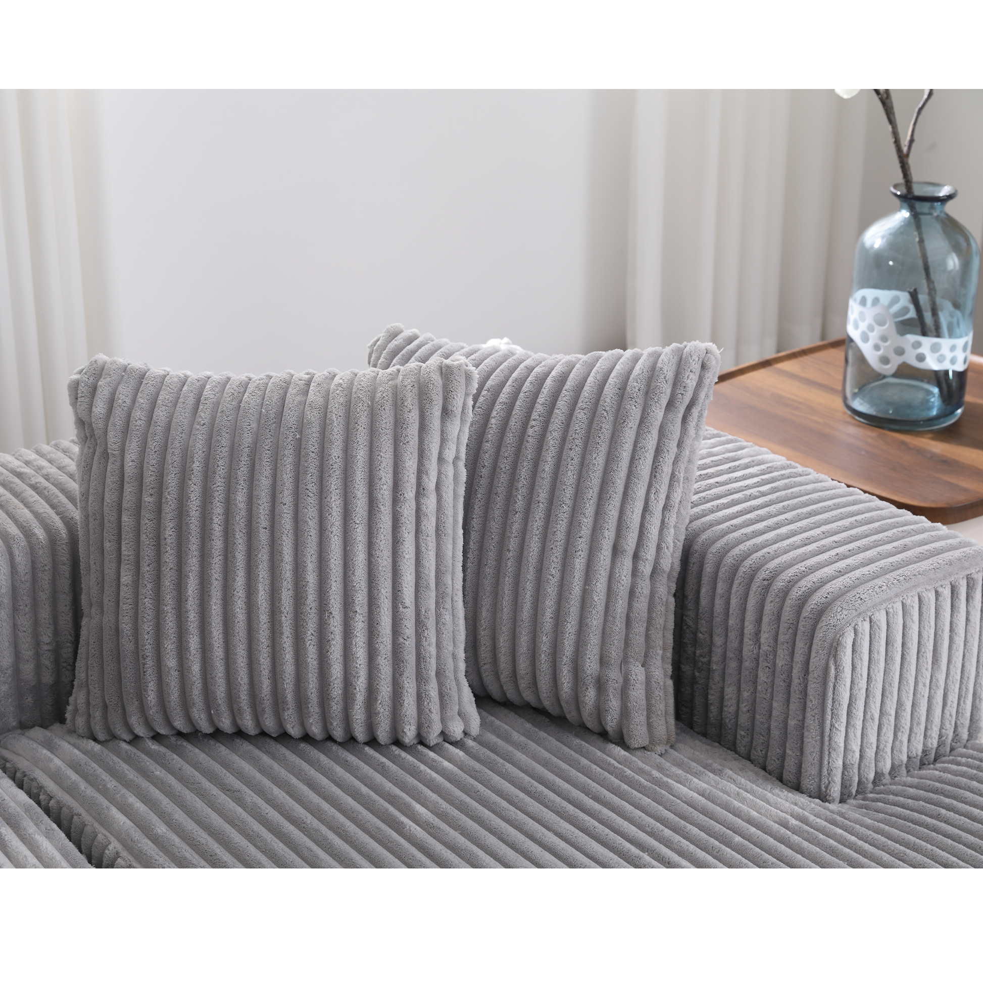 Arrived 131'' Modular Sectional Couch, U Shaped Sofachaise Lounge, Striped Fabric,Upholstered 4 Seater Couch For Living Room, Bedroom, Free Combination Sofa Corduroy , Gray Gray Polyester Primary Living Space Soft Modern Square Arms Foam Upholstered 4