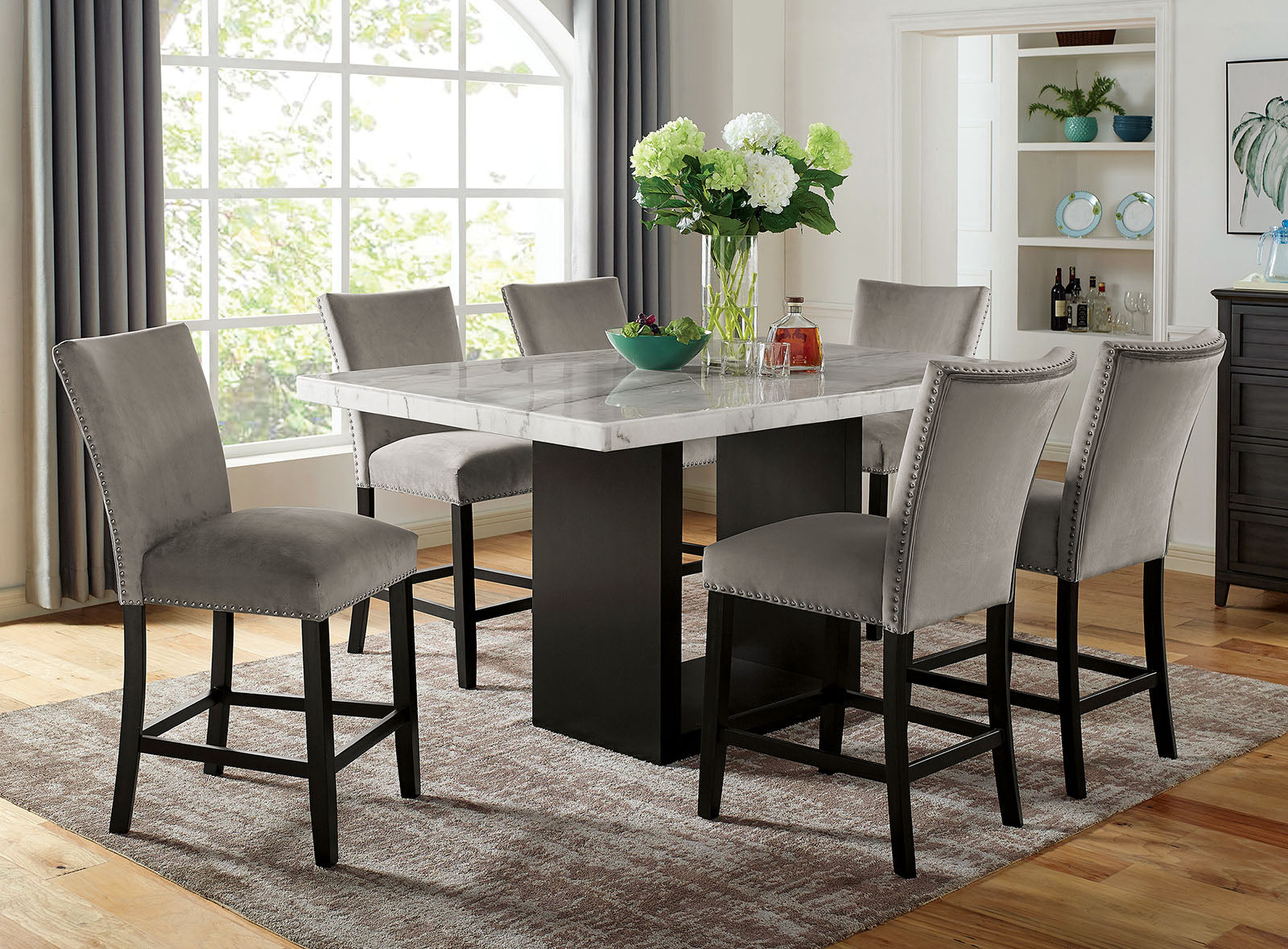 Attractive Set Of 2Pc Counter Height Chairs Dining Room Furniture Gray Flannelette Seat Trim Kitchen Breakfast Black,Light Gray Dining Room Modern,Transitional Dining Chairs Rubberwood Solid Back