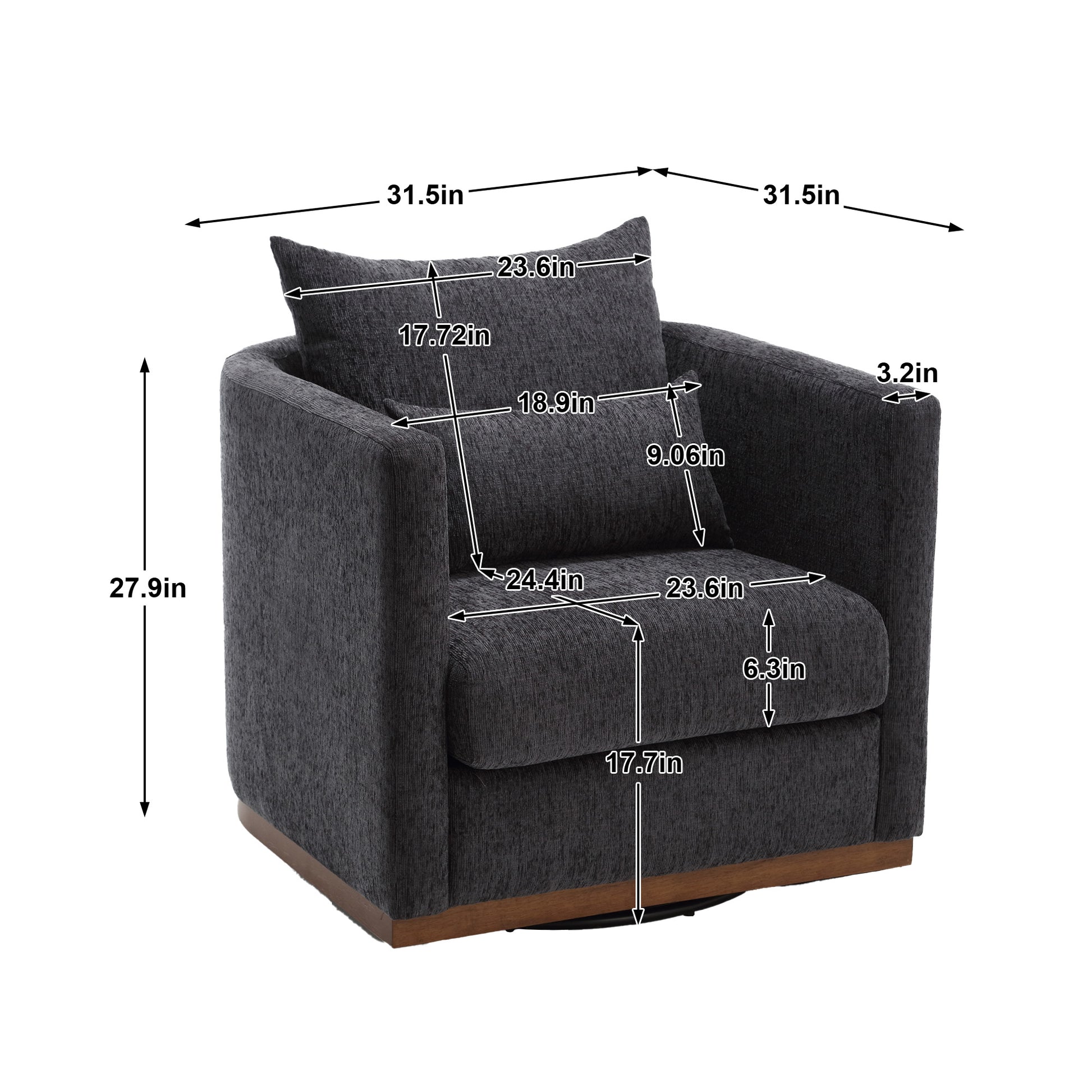 Coolmore Swivel Barrel Chair, Comfy Round Accent Sofa Chair For Living Room, 360 Degree Swivel Barrel Club Chair, Leisure Arm Chair For Nursery, Hotel, Bedroom, Office, Lounge Carbon Black Chenille Carbon Black Primary Living Space Foam Chenille