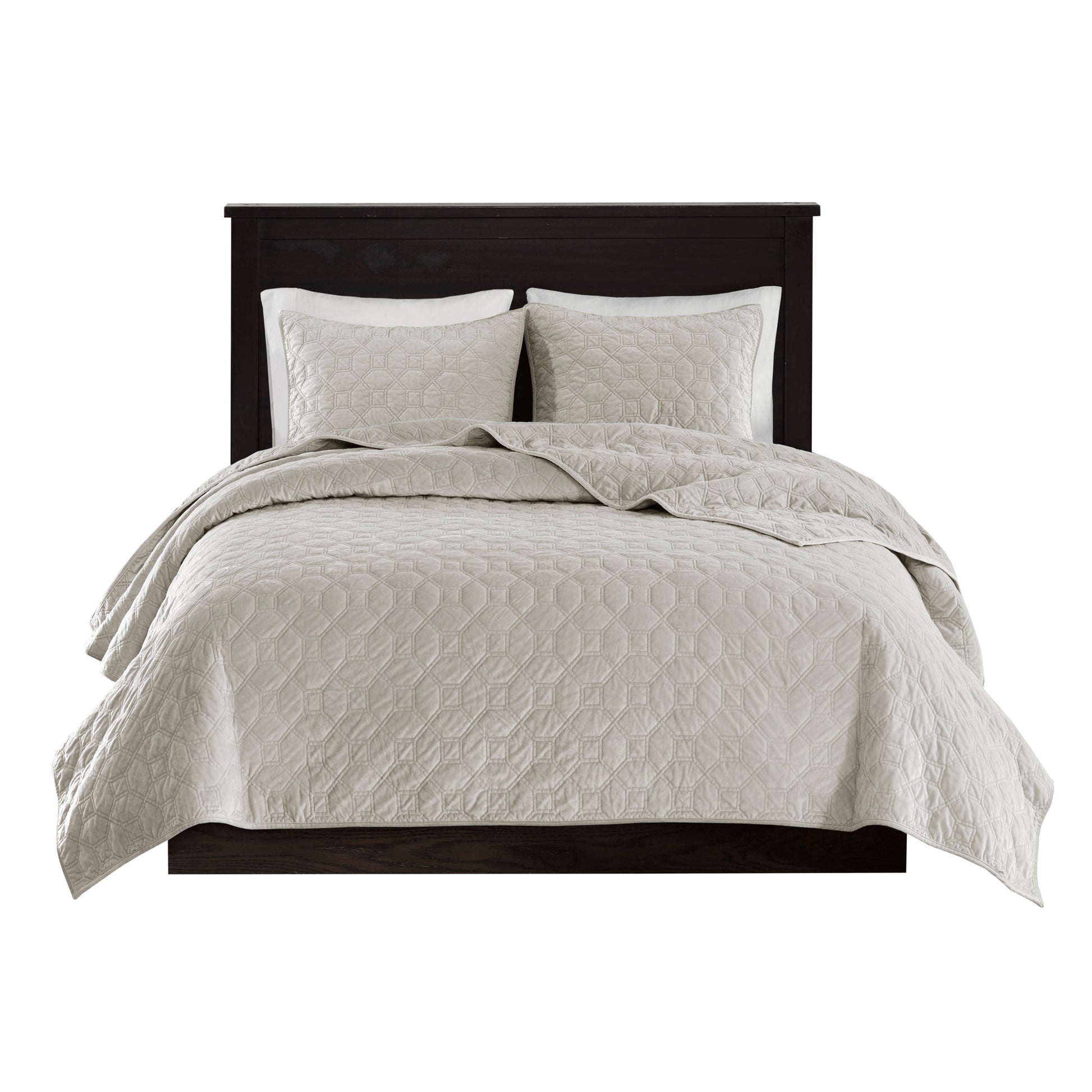 3 Piece Velvet Quilt Set Ivory King Cal King King Ivory Cotton