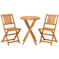 Outsunny 3 Piece Acacia Wood Bistro Set, Folding Patio Furniture With 2 Folding Chairs And Round Coffee Table, Teak, Slatted Finish, For Backyard, Balcony, Deck, Natural Natural Acacia Wood
