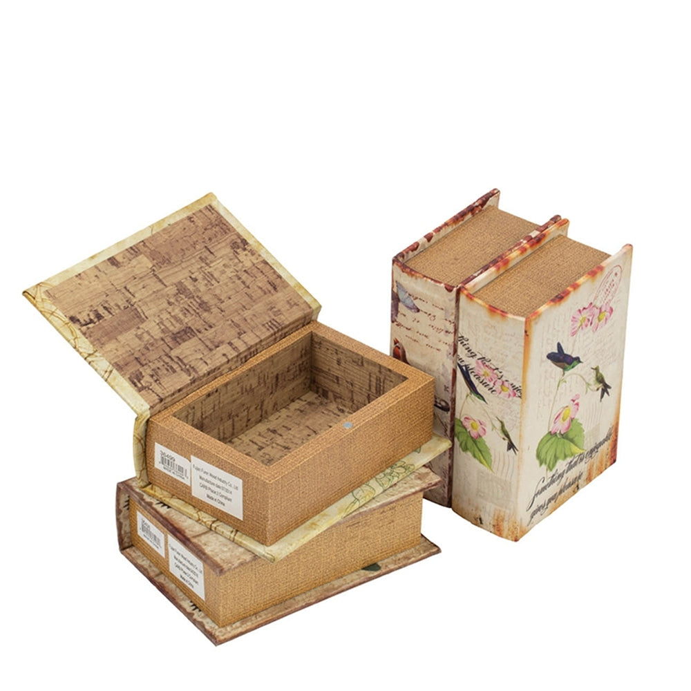 Set Of 4 Book Boxes With Birds, Flowers, And Handwriting Design, 5.5X4X2" Multi Mdf