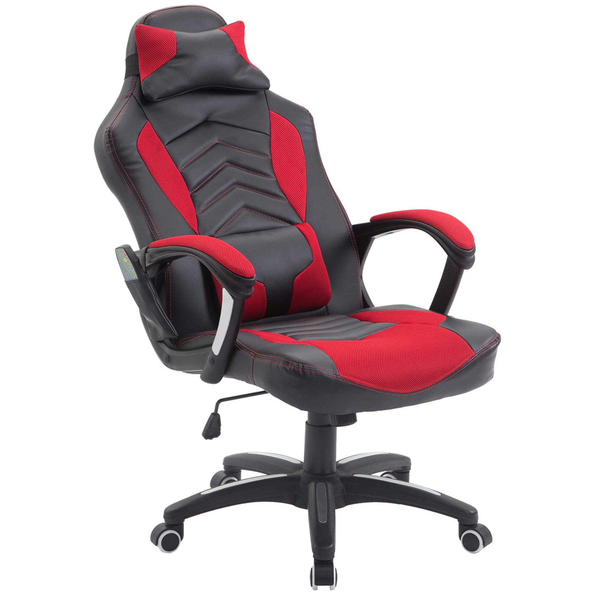 Homcom 6 Vibrating Point Massage Computer Gaming Chair 5 Modes, Racing Style Heated Desk Chair Swivel Rolling Chair With Headrest, Red Black Red Faux Leather