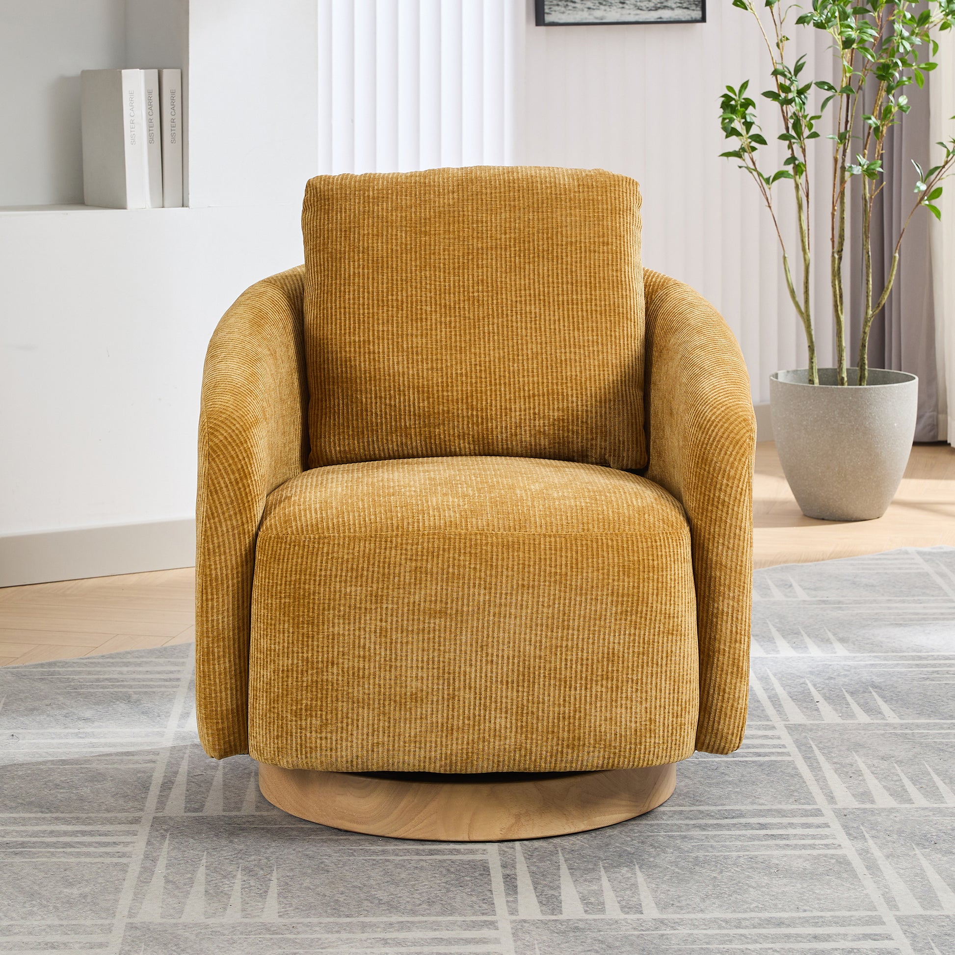 30.3"W Swivel Accent Barrel Chair And Comfy Round Accent Single Sofa Chair, 360 Degree Club Chair, Lounge Armchair For Living Room Bedroom Nursery.Mustard Mustard Chenille