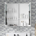 36'' W X 36'' H Bathroom Mirror Medicine Cabinet Wooden Door Medicine Cabinets For Bathroom, Wall Mounted Recessed Or Surface, Bathroom Mirror With Storage White Engineered Wood