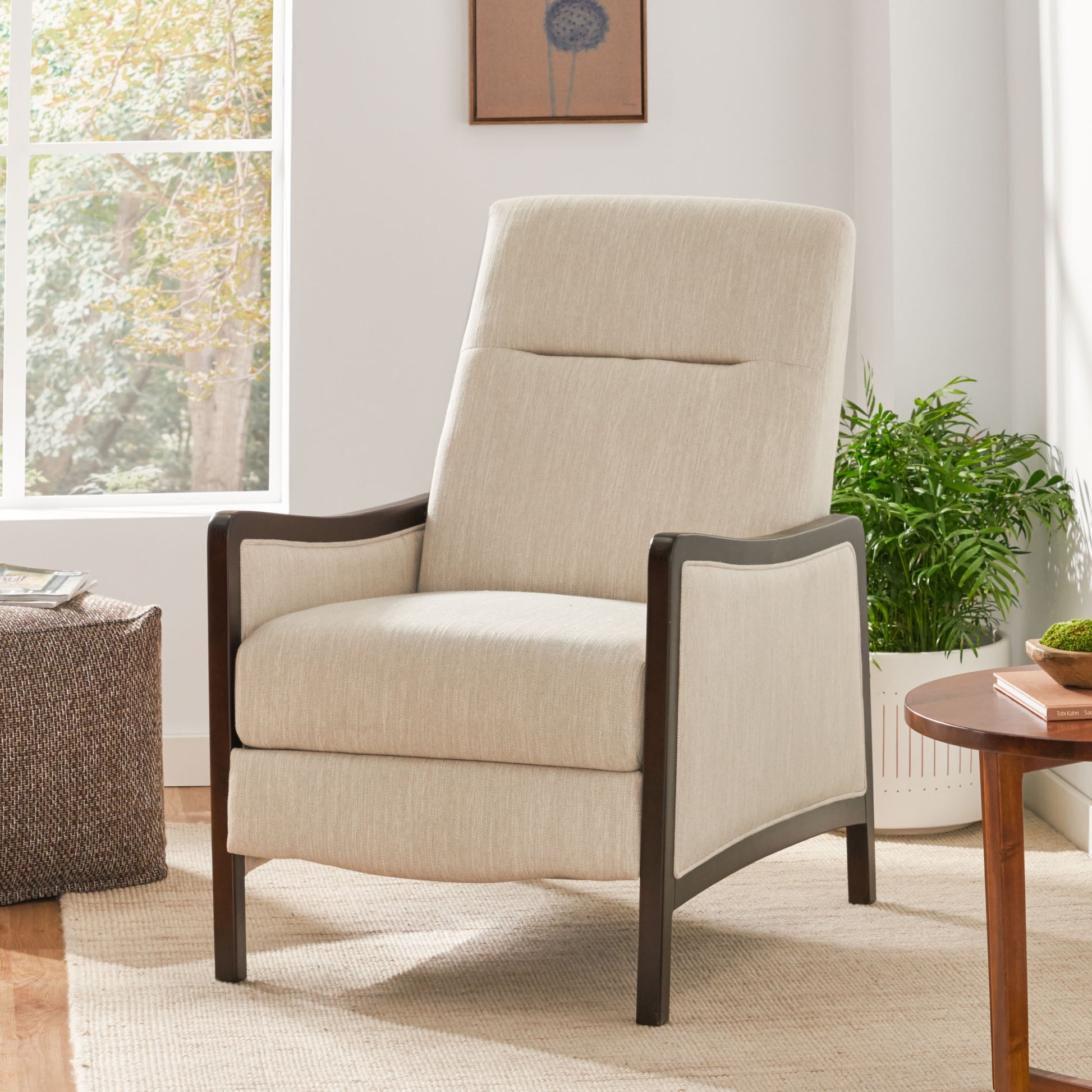Recliner Chair Beige Fabric