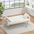 69 Inch Beige Sofa Bed With Adjustable Sofa Teddy Fleece 2 Throw Pillows Beige Fabric 2 Seat