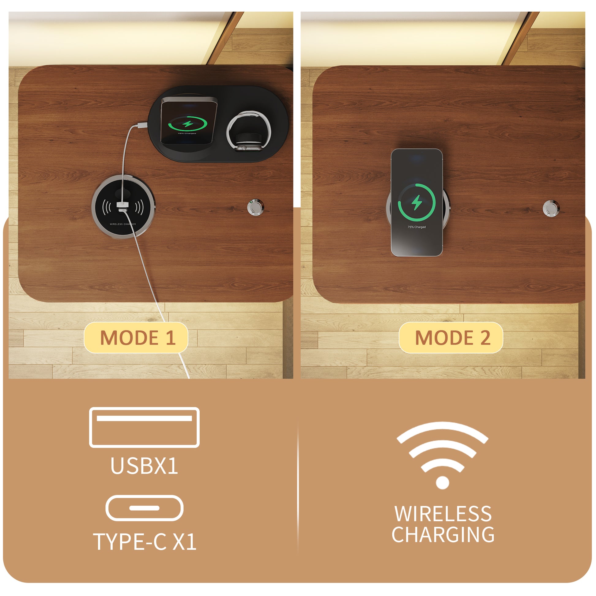 King Size Metal Bed Frame With Upholstered Headboard, With Wireless Charging And Usb A & Usb C, Touch Led Light,Oval Shaped Platform Bed With Under Bed Storage, No Box Spring Needed, Vintage Brown Box Spring Not Required King Antique Brown Metal Bedroom