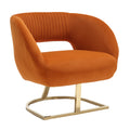 Coolmore Upholstered Tufted Living Room Chair Textured Linen Fabric Accent Chair With Metal Stand Orange Velvet