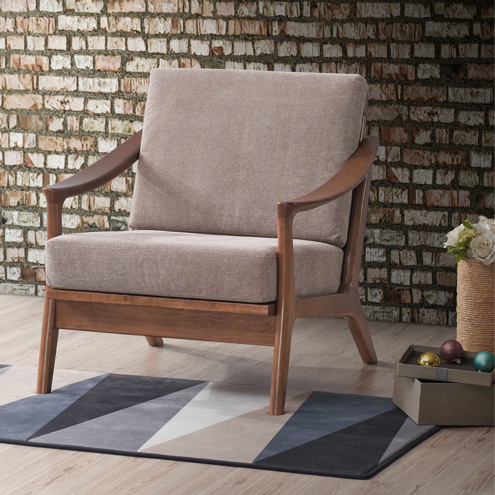 Light Brown And Brown Accent Chair With Removable Cushion Brown Primary Living Space Modern Wood Fabric