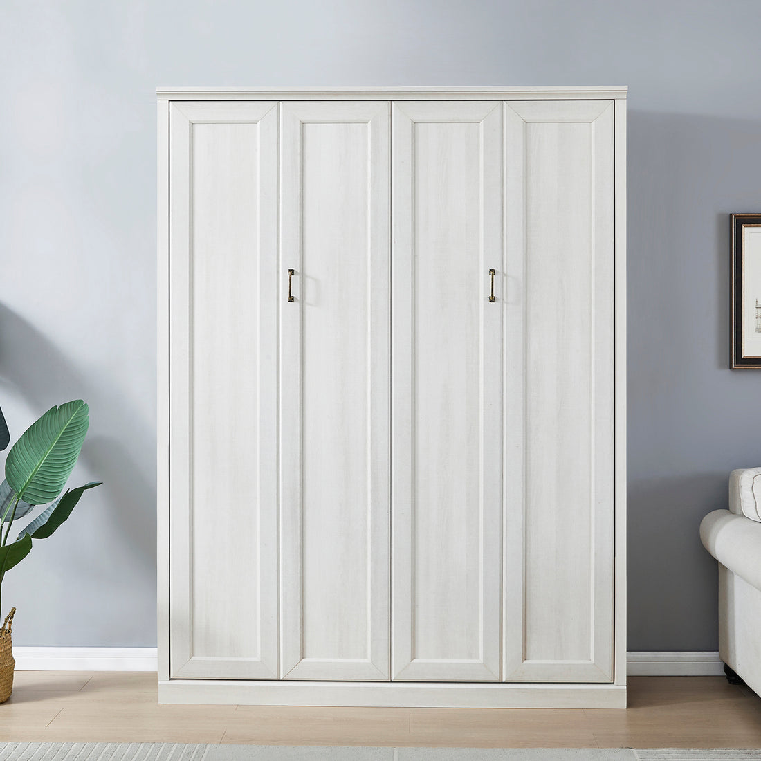 Queen Size Half Self Close And Open Murphy Bed Cabinet Space Saving Bed Perfect For Guest Room, For Bed Room, Guest Room, Home Office, Rustic White Box Spring Not Required Queen Rustic White Wood White Pine Murphy Pine