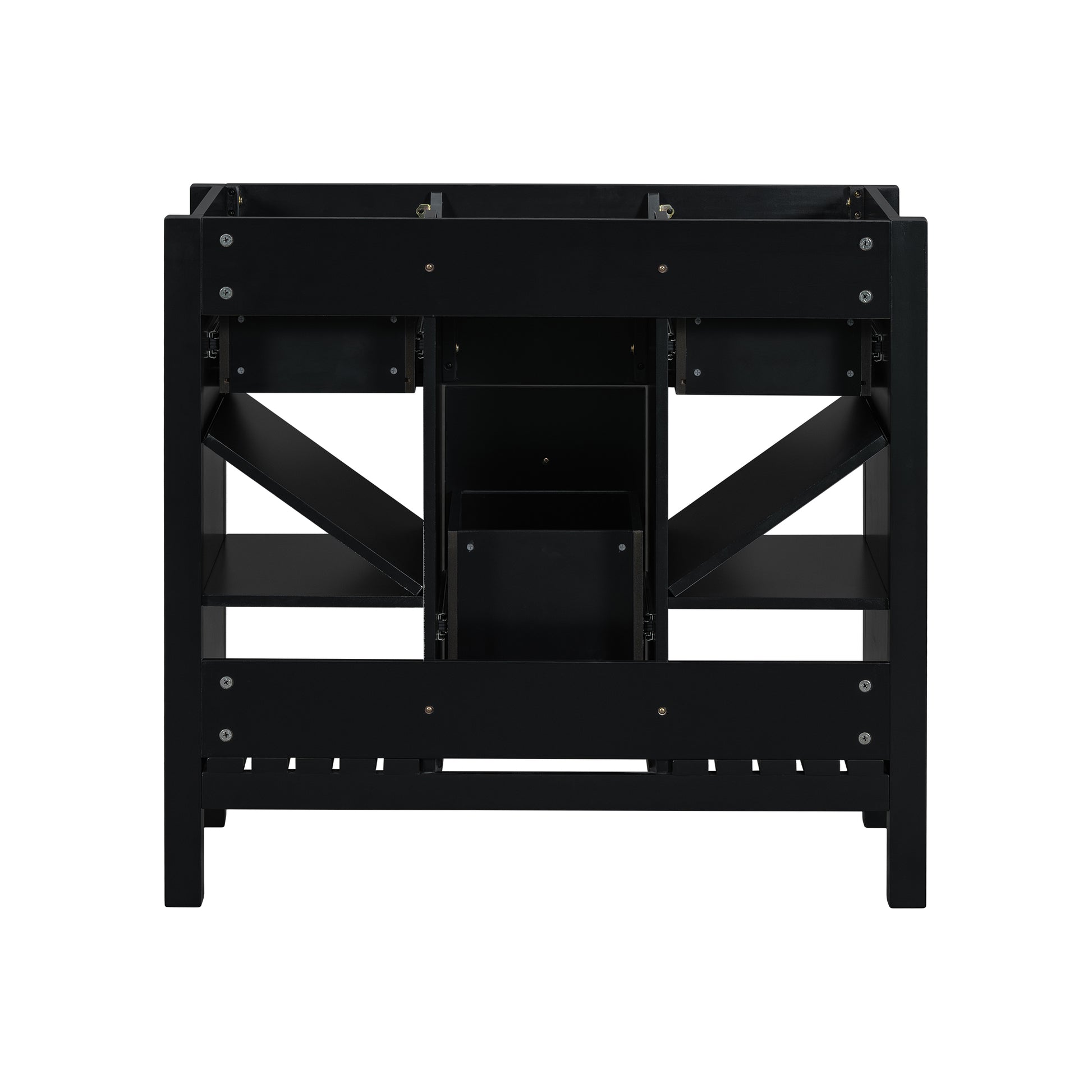 36'' Bathroom Vanity Without Sink, Solid Wood Frame Bathroom Storage Cabinet, Freestanding Vanity With 5 Drawers& Soft Closing Doors Not Include Basin Sink Black Bathroom Solid Wood Mdf