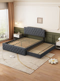 Queen Size Upholstered Platform Bed With Twin Size Trundle And Usb Portsdecorate With Copper Nails,Linen Fabric, Dark Grey Queen Dark Gray Composite Linen Fabric