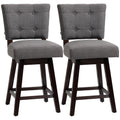 Homcom Counter Height Bar Stools Set Of 2, Fabric Tufted Swivel Barstools 26.5 Inch Seat Height With Rubber Wood Legs And Footrest For Dining Room, Kitchen, Pub, Grey Dark Grey Rubber Wood