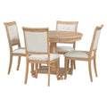 5 Piece Retro Dining Set, Round Table With Pedestal Table Base And 4 Upholstered Chairs For Dining Room And Kitchen Natural Wood Wash Natural Wood Wash Solid Wood Mdf