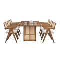 86.61 Inch Oversize Rectangular Waves Dining Table,Wooden Dining Table For 6 Persons,Mid Century Modern Large Kitchen Table For Living Room,Bohemian Dining Table With Rattan Weave For Restaurant Oak